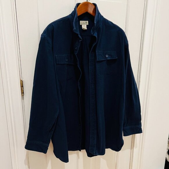 LL Bean Shirt Men 2XL Navy Heavy Chamois Work Overcoat Vintage XXL - Picture 3 of 16